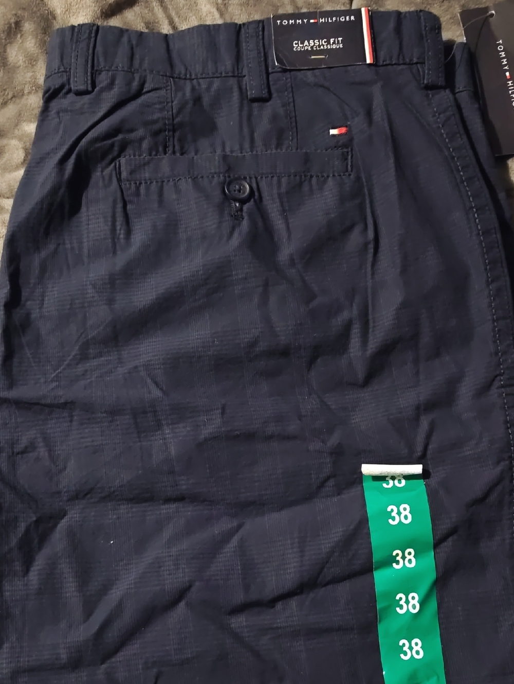 Tommy Hilfiger Navy Plaid Casual Shorts with Flag Logo